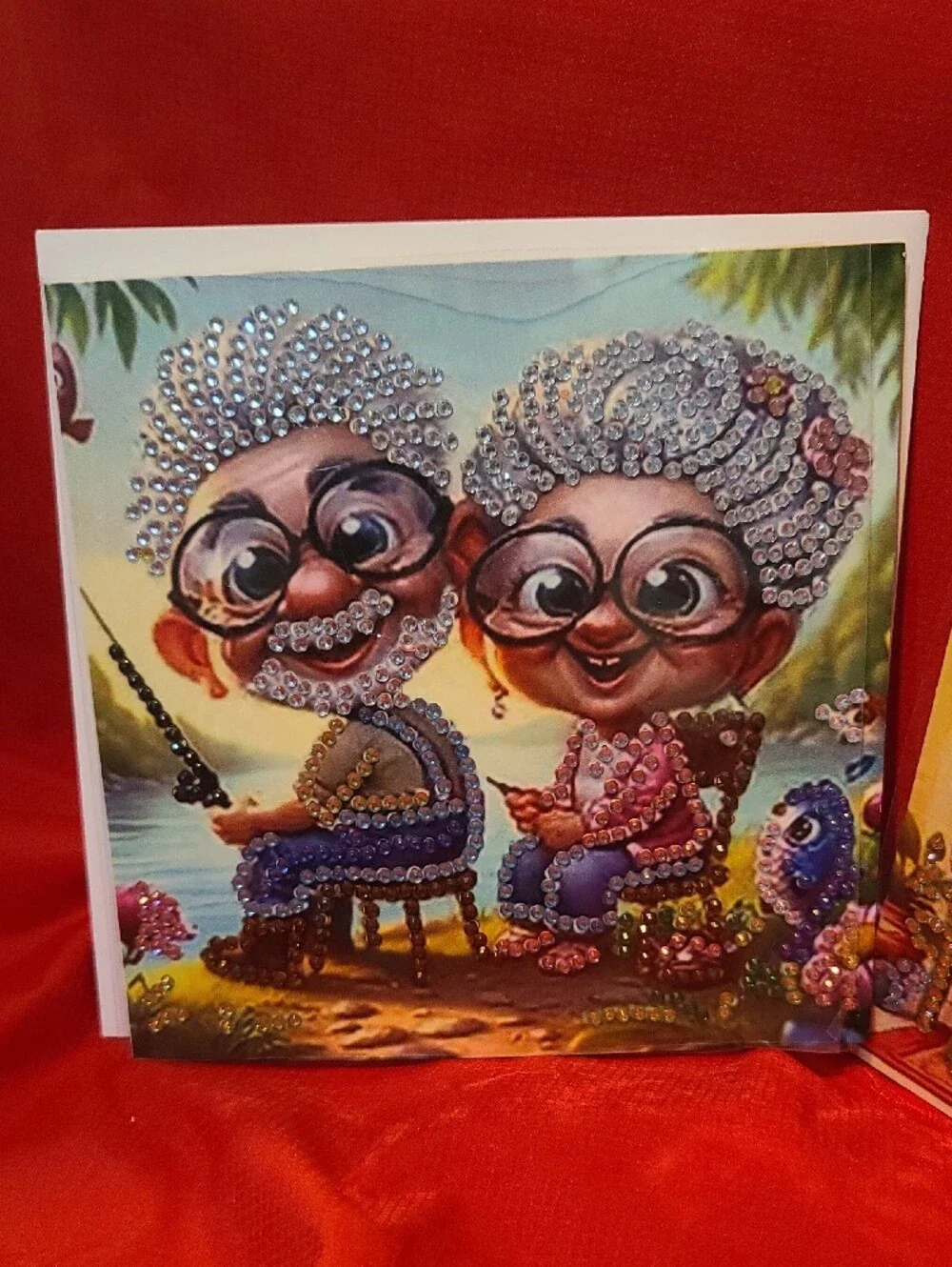 Whimsical Grandparents Diamond Art TWO Greeting Cards- NWT